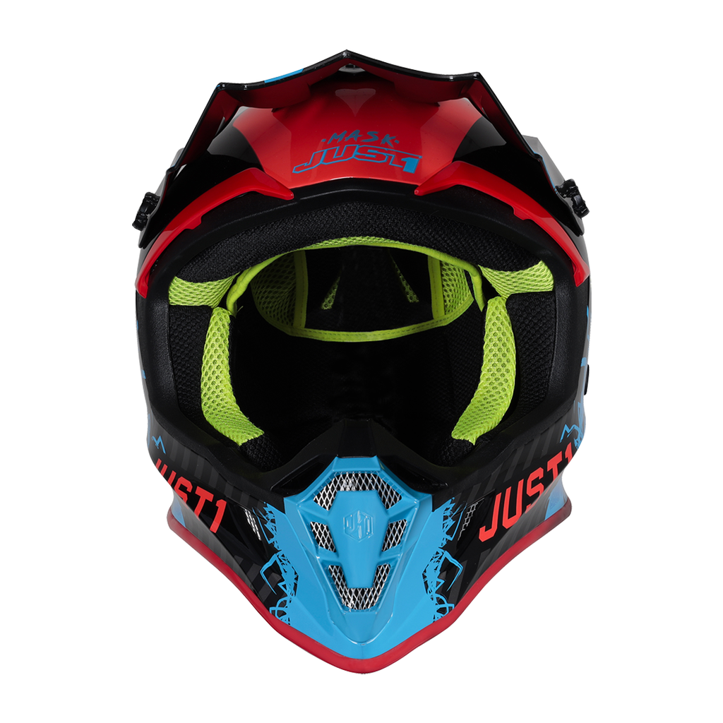 خوذة   جست ون JUST1 J38 ماسك موتوكروس دراجات النارية باللون الأزرق والأحمر والأسود – 680015