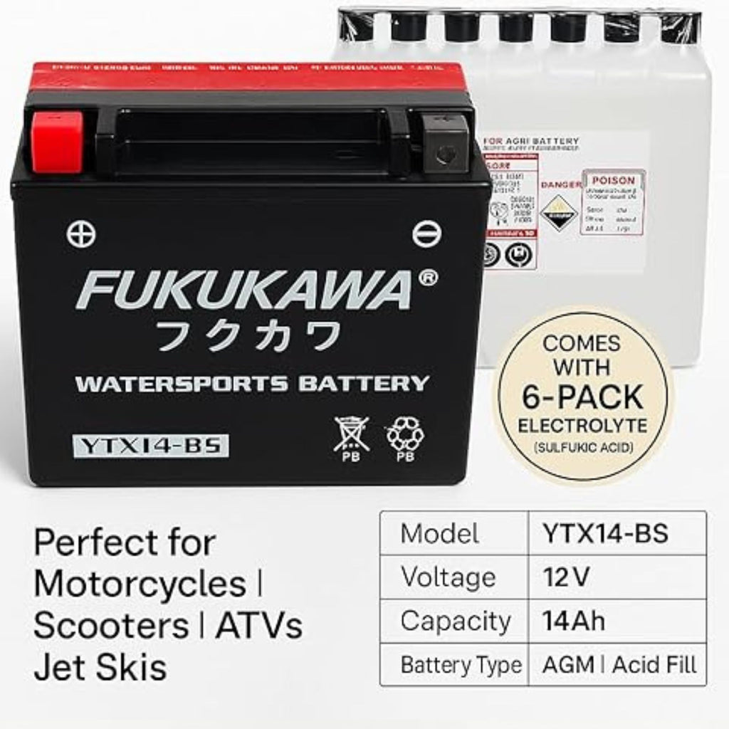 Fukukawa YTX14-BS 12V 14Ah Motorcycle/ATV Battery with Refillable Acid Pack_6