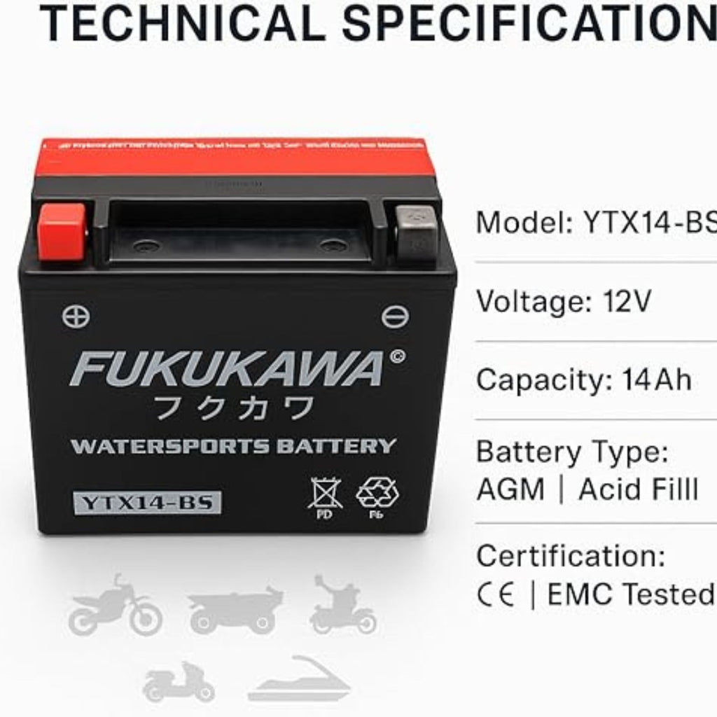 Fukukawa YTX14-BS 12V 14Ah Motorcycle/ATV Battery with Refillable Acid Pack_5