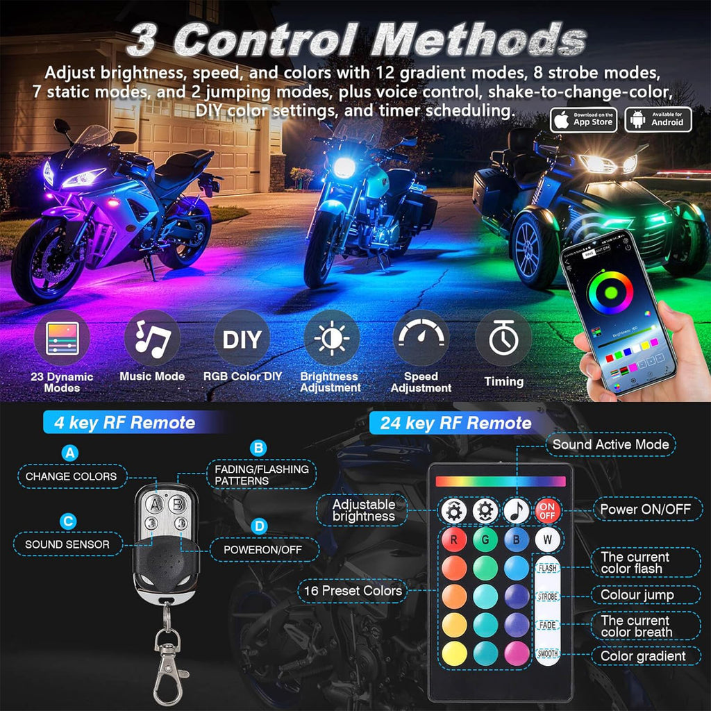 16 PCS Motorcycle RGB LED Light Kit APP/RF Remote_3