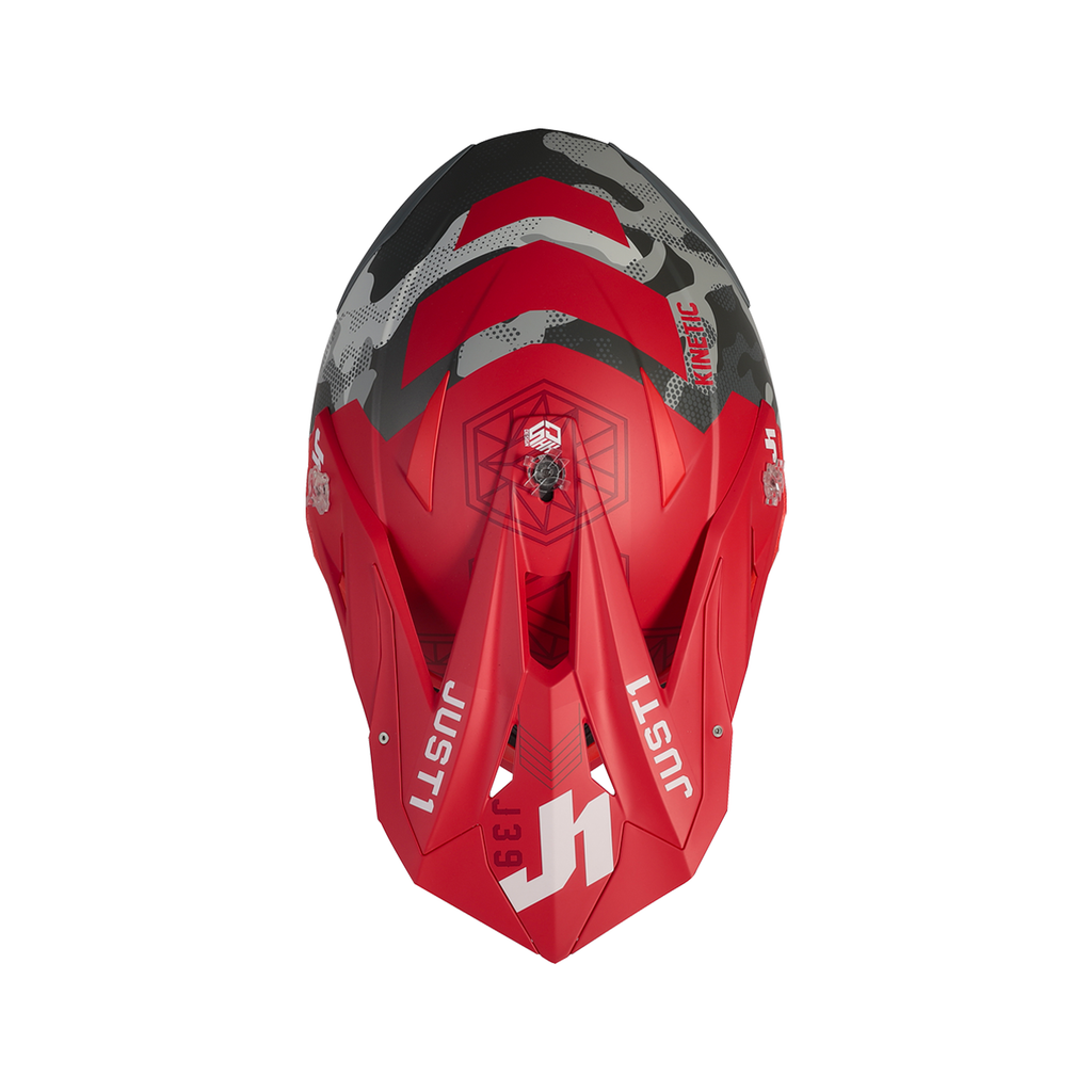 JUST1 J39 Motorcycle Helmet Full Face, Kinetic Camo Grey Red Fluo Orange-680003
