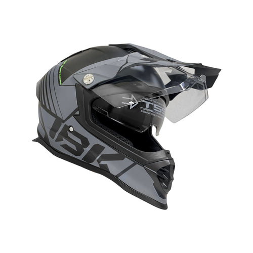 IBK Off Road Motorcycle Motocross Helmet with Glass, Matte Gray/Black - 835609_1