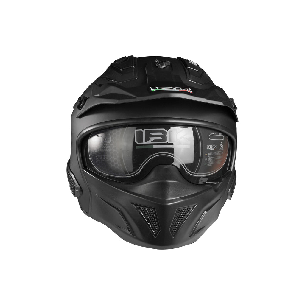 IBK Motorcycle Motocross Full Face Helmet with Glass, Black Matte- 835612