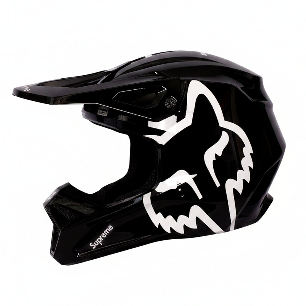 Premium Black Motorcycle FOX Helmet Supreme V1 DOT/ECE Off Road Motocross Gear_3
