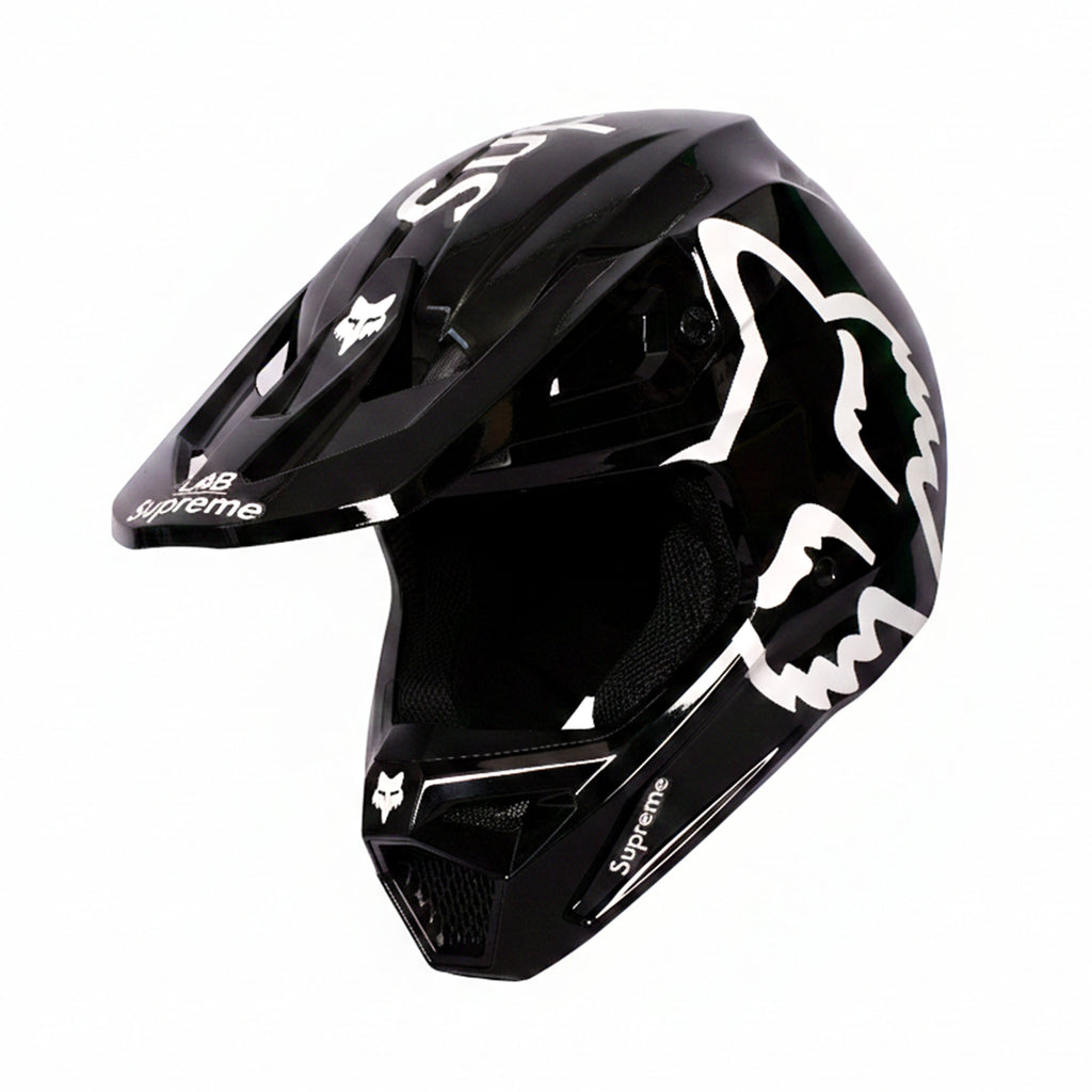 Premium Black Motorcycle FOX Helmet Supreme V1 DOT/ECE Off Road Motocross Gear_1