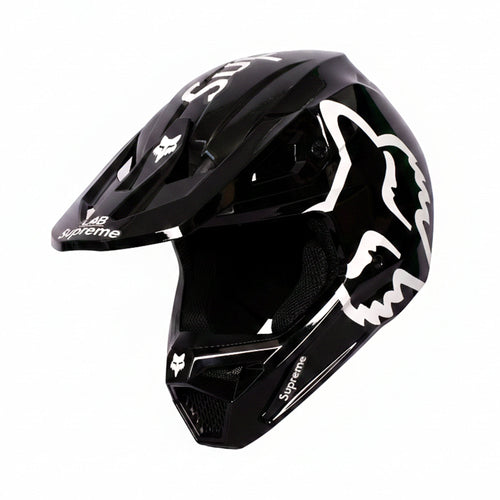 Premium Black Motorcycle FOX Helmet Supreme V1 DOT/ECE Off Road Motocross Gear_1