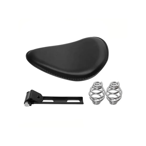 Universal Motorcycle Black Leather Solo Spring Cushion Seat - 841748