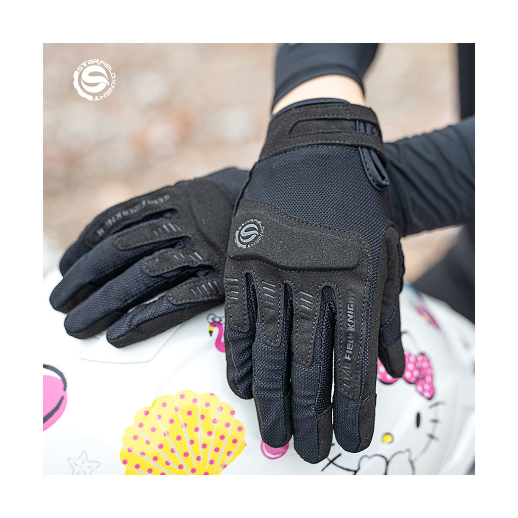 SKG Black Motorcycle Breathable Full Finger Protection Gloves_3