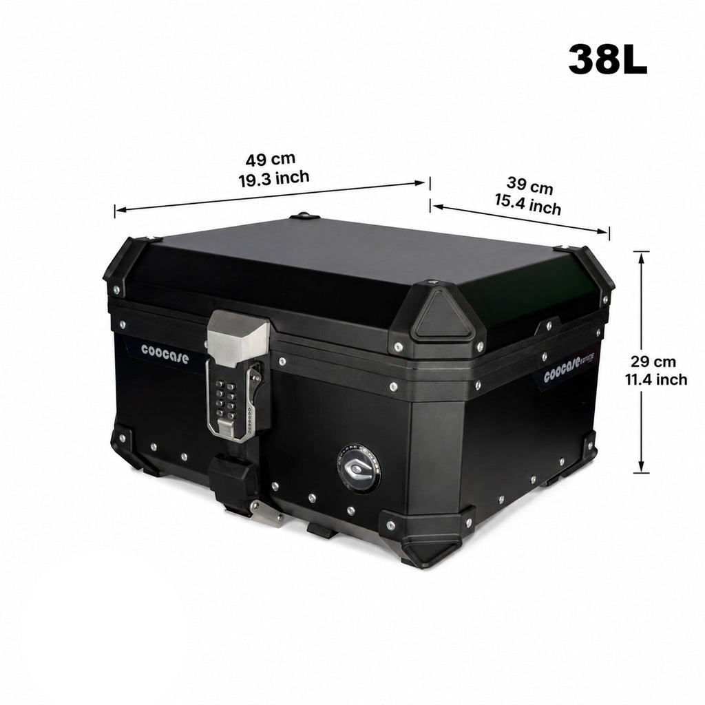 COOCASE 38L Motorcycle Top Luggage Box & Top Rack Case Black Rear - 855572