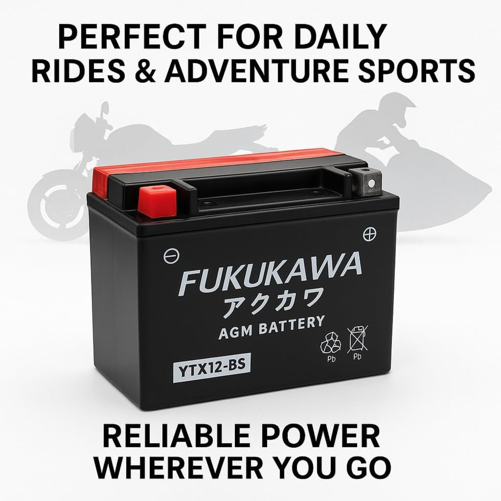 Fukukawa YTX12-BS 12V 10Ah Sealed AGM Motorcycle Battery_