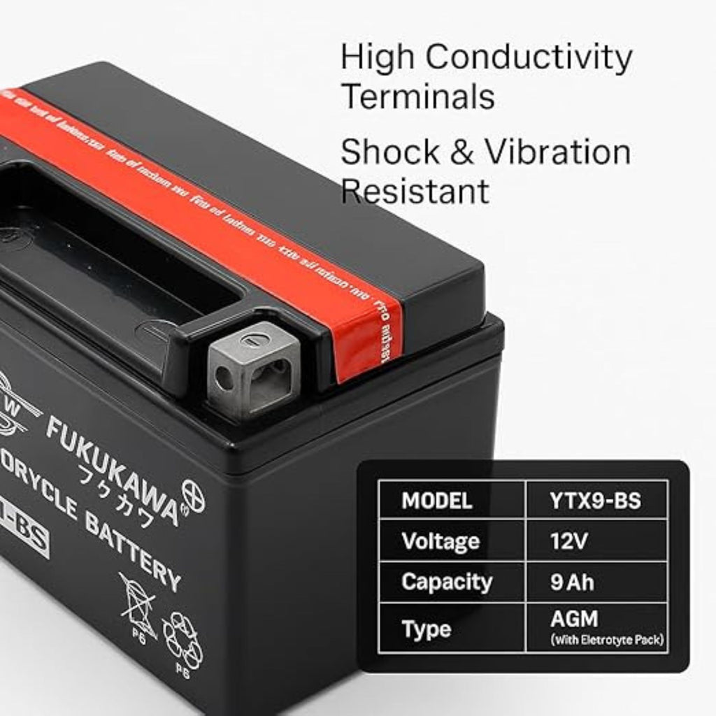 Fukukawa YTX9-BS 12V 8Ah Motorcycle Battery Sealed AGM - EB11238968