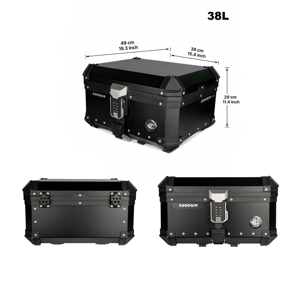 COOCASE 38L Motorcycle Top Luggage Box & Top Rack Case Black Rear - 855572