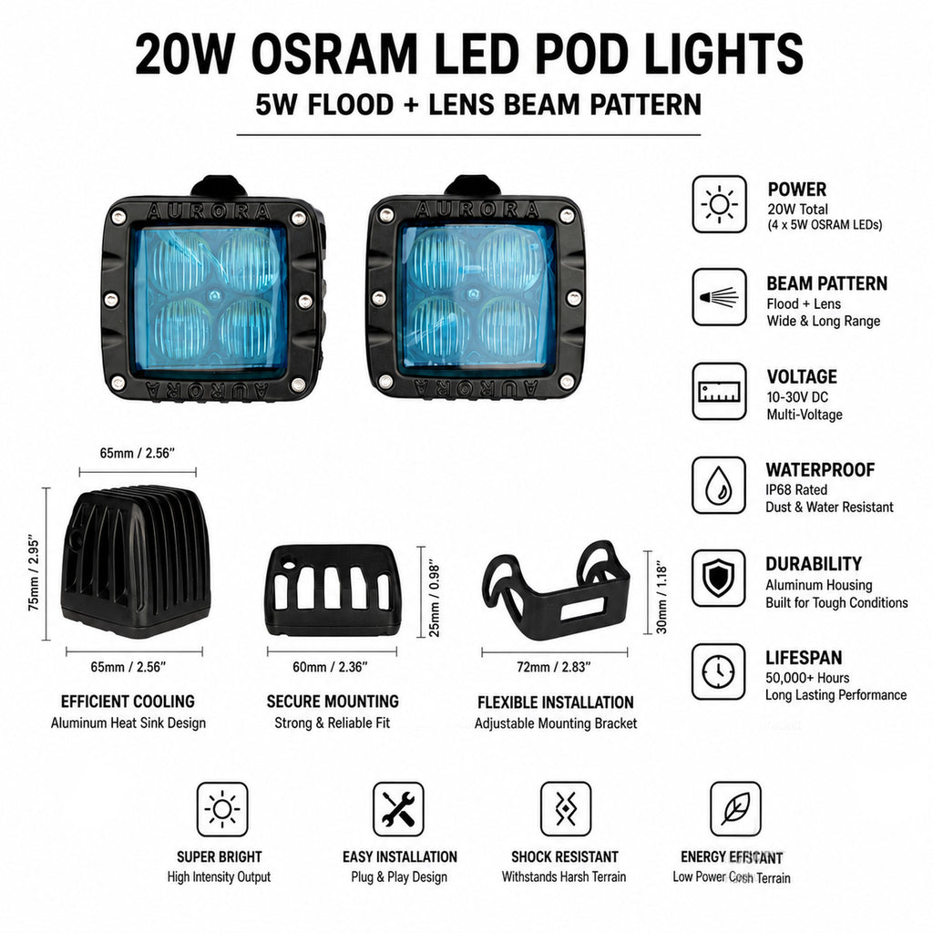 AURORA Square LED Pod Light 20W OSRAM ALO-2-L2D1 - 860515