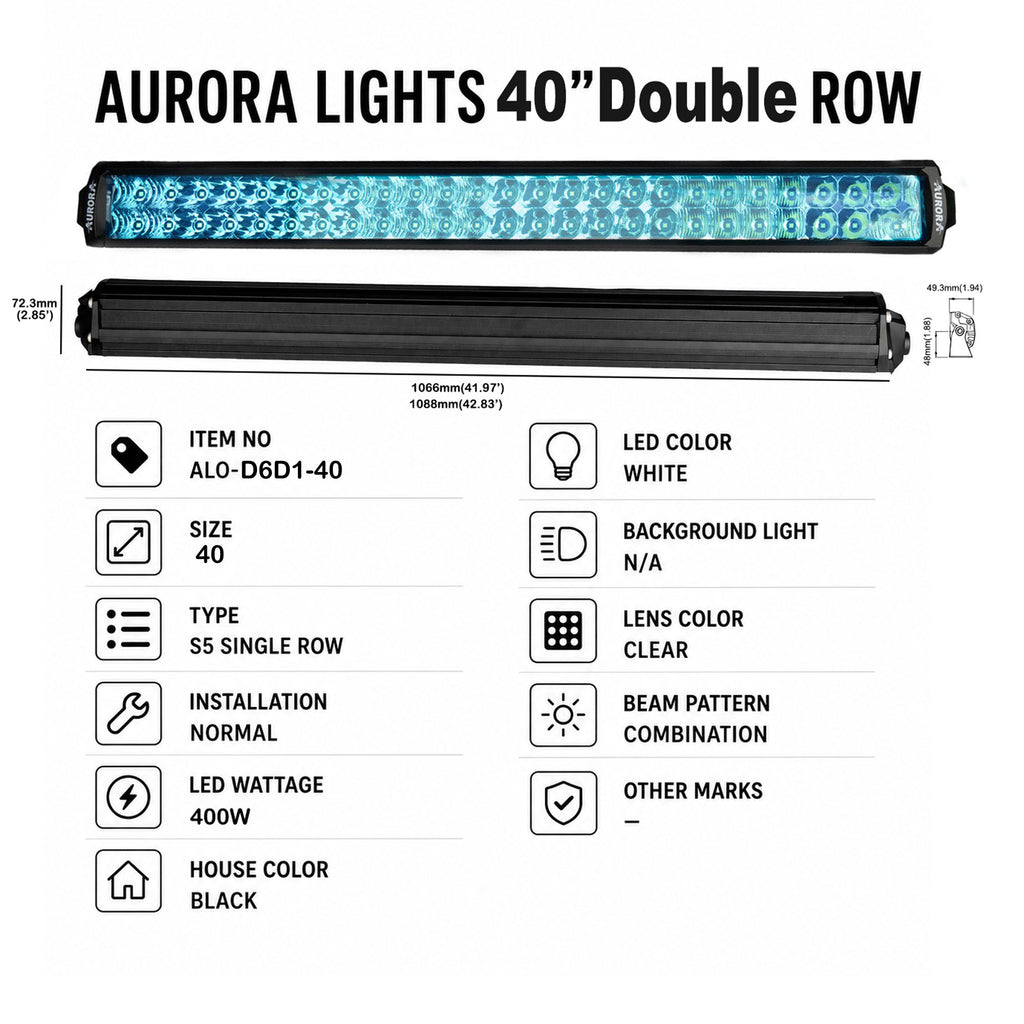 Aurora ALO-D6D1-40 40" 400W Dual Row LED Off-Road Light Bar - 860521