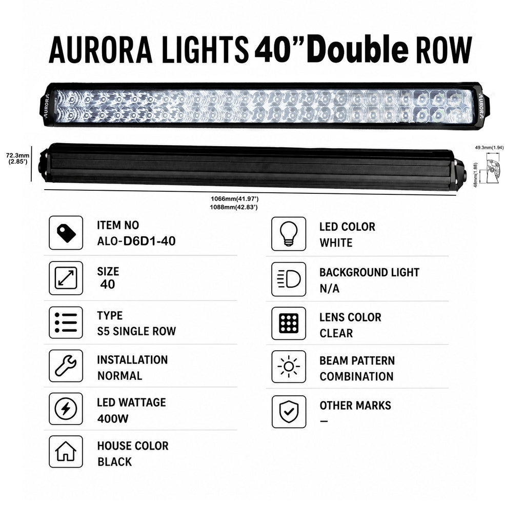Aurora ALO-D6D1-40 40" 400W Dual Row LED Off-Road Light Bar - 860521