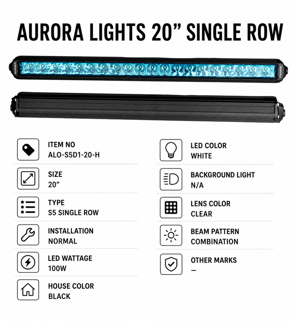 AURORA LIGHT 20" 100W ALO-S5D1-20-H Single Row Osram LED Light Bar_7