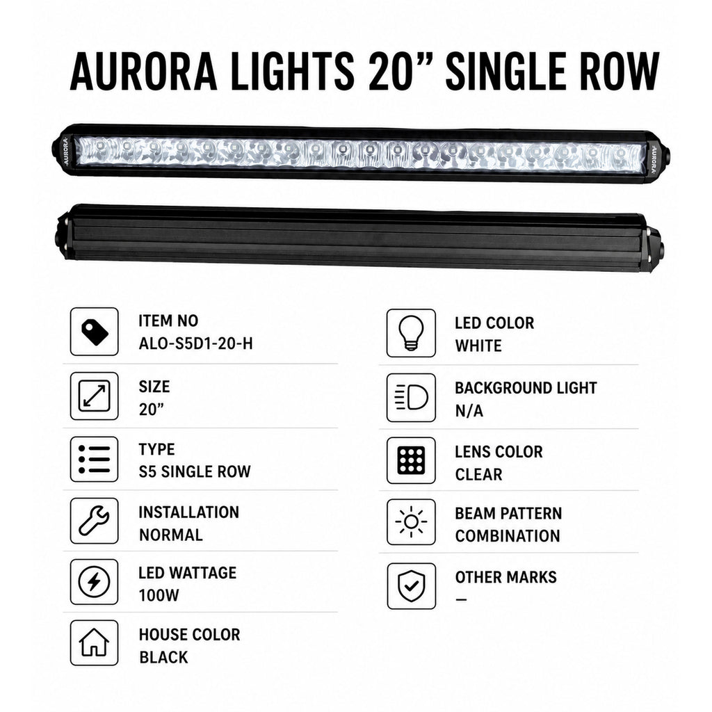 AURORA LIGHT 20" 100W ALO-S5D1-20-H Single Row Osram LED Light Bar - 860520