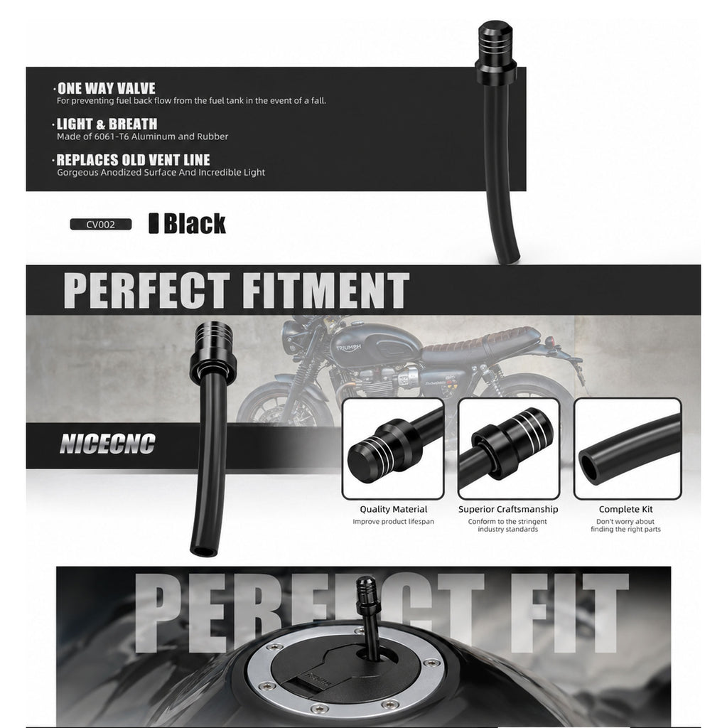 KEITI Motorcycle Gas Vent Hose/CNC Aluminum Fuel Tank Breather Tube - 845663