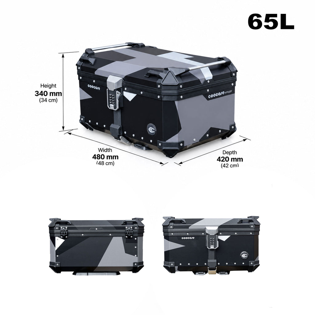 COOCASE 65L Motorcycle Top Case Geometry Black Grey Aluminum Top Box_5
