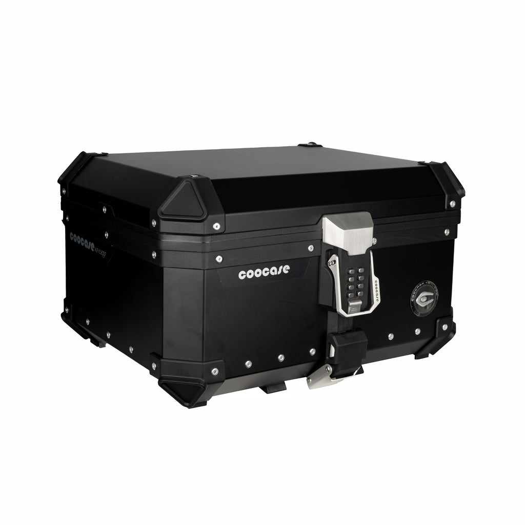 COOCASE 38L Motorcycle Top Luggage Box & Top Rack Case Black Rear