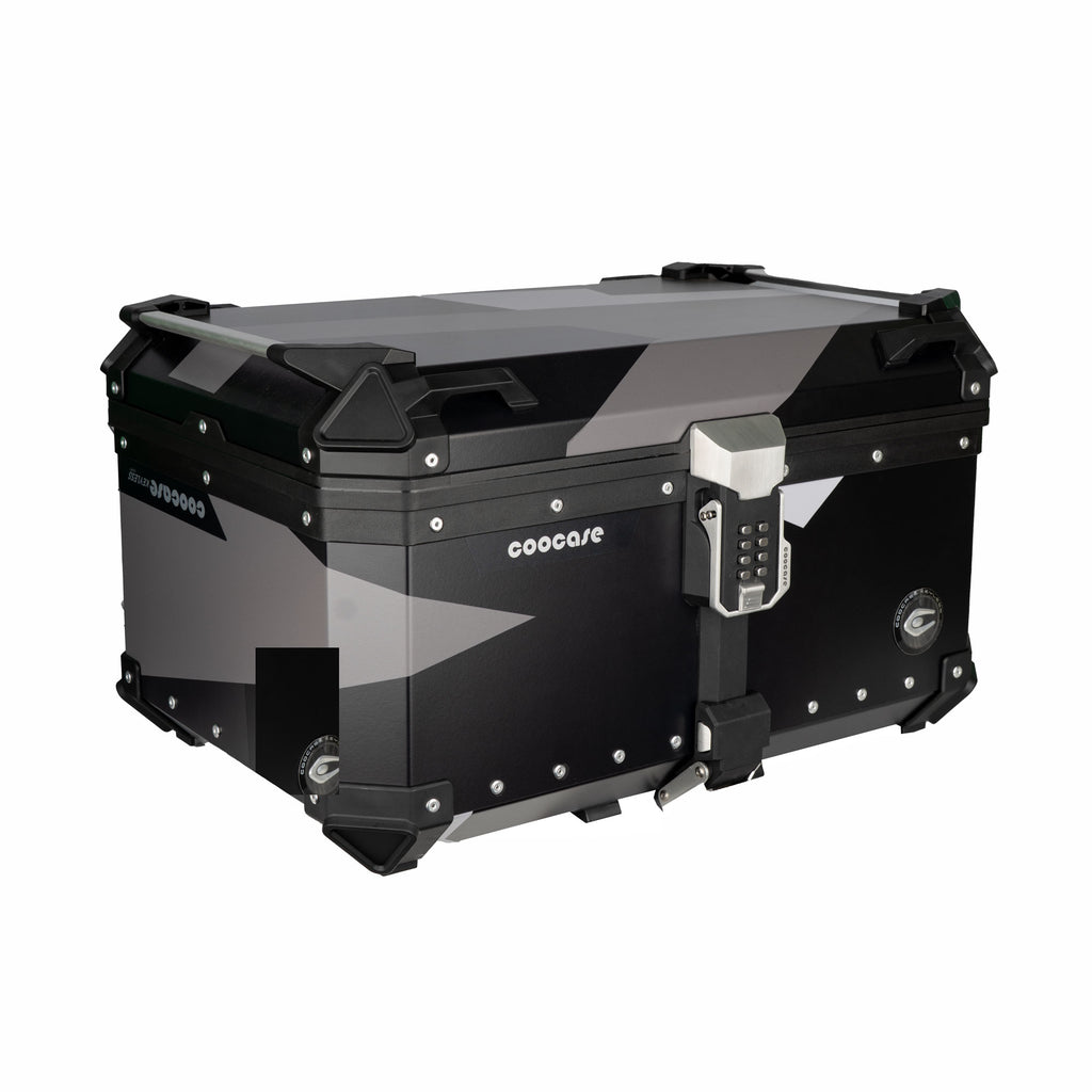 COOCASE 65L Motorcycle Top Case Geometry Black Grey Aluminum Top Box - 855574