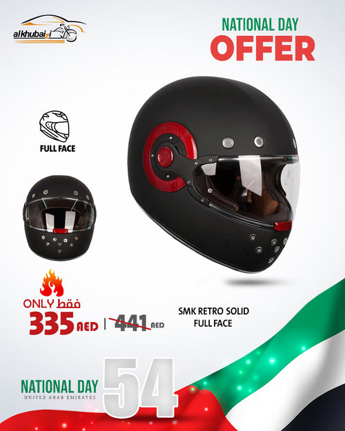 SMK Retro Solid Full Face Helmet Matte Black – UAE National Day Offer