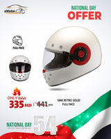 SMK Retro Solid Full Face Helmet – White | UAE National Day Offer
