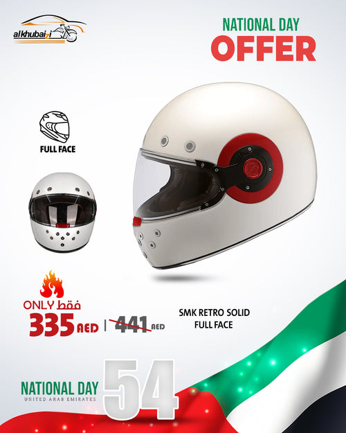 SMK Retro Solid Full Face Helmet – White | UAE National Day Offer