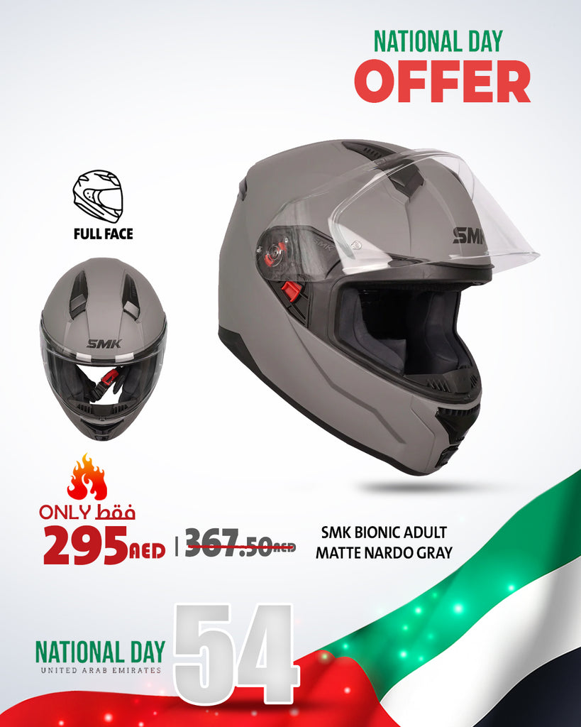 SMK Bionic Full Face Motorcycle Helmet – Grey/Black | UAE National Day Offer