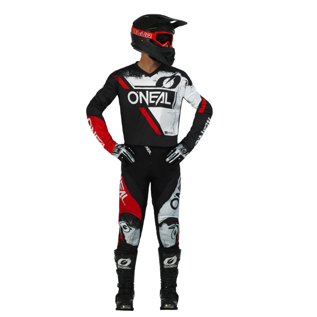 O'NEAL Racing Element Jersey Shocker V.23 with Pant & Gloves | Lightweight Comfortable Full Suit for Riders, Black/Red - 069964