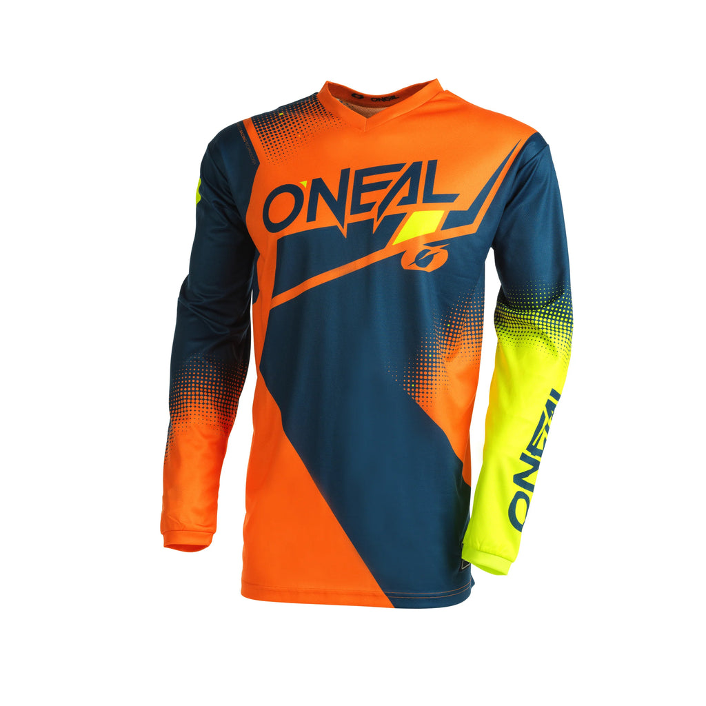 O'NEAL Racing Element Jersey V.22 and Pant | Moisture wicking material Racing Full Suit, Blue/Orange/Neon Yellow - 069965