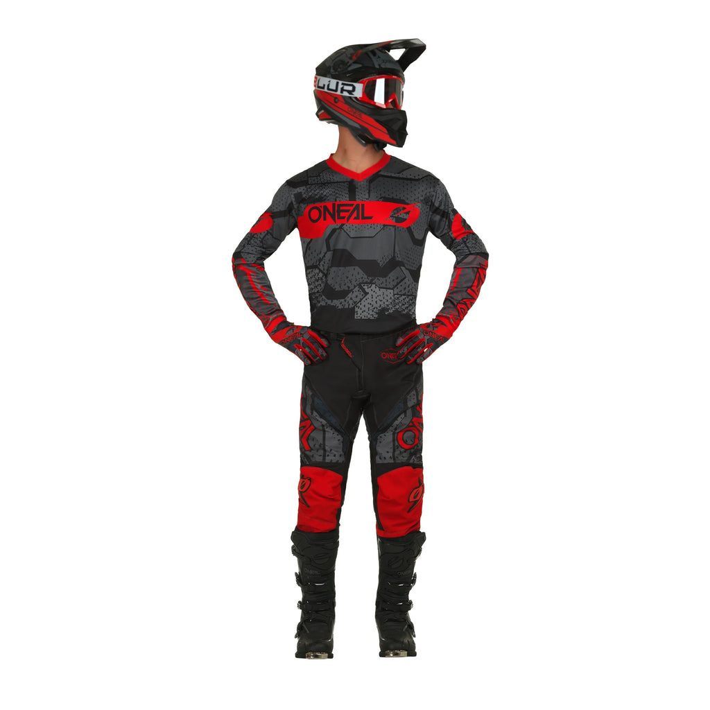 O'NEAL Racing Element Longsleeve Jersey Camo V.22 with Pant -Moisture Wicking Material Cycling Full Suit, Black/Red - 069967