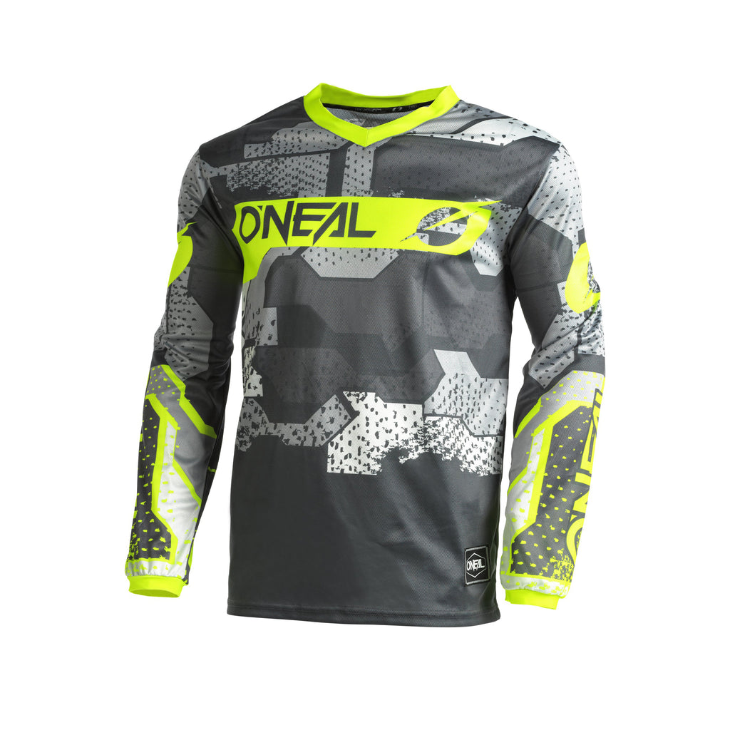 O'NEAL Racing Element Longsleeve Jersey Camo V.22 with Pant -Moisture Wicking Material Cycling Full Suit, Gray/Neon &Yellow- 069968