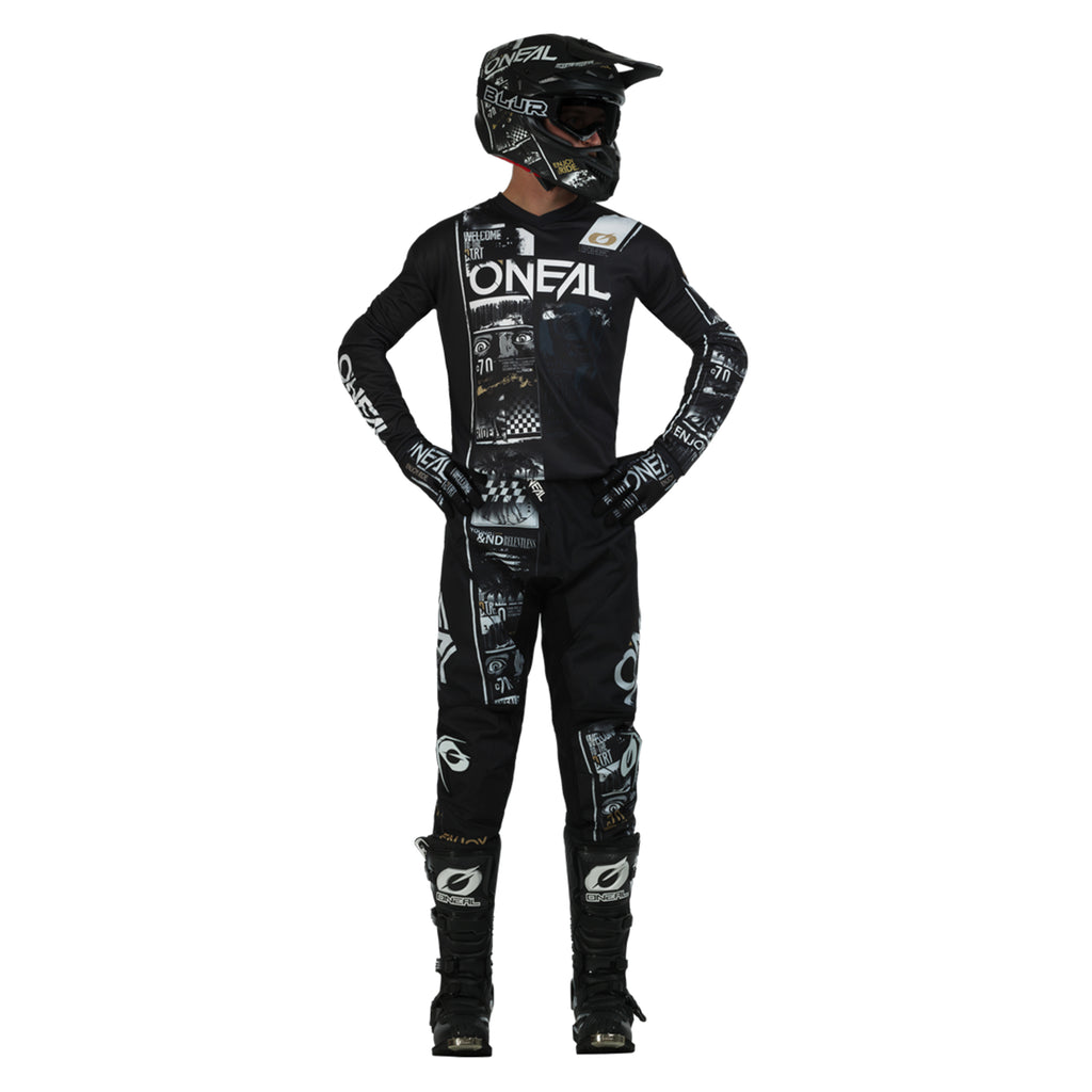 O'NEAL Racing Element Attack V.23 Offroad MTB Long Sleeve Jersey, Pant With Gloves | Racing Full Suit, Black/White - 069970