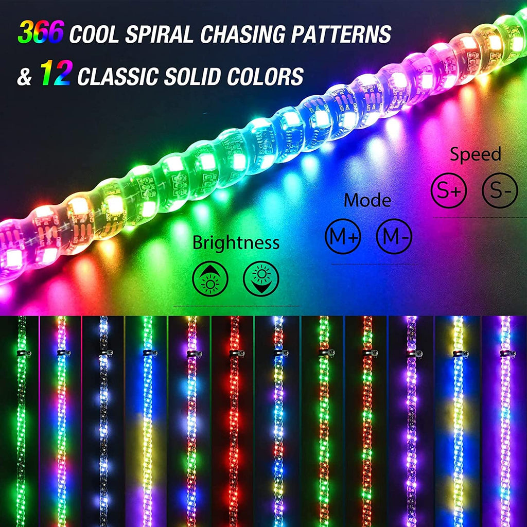 WRAPPED DREAM COLOR REMOTE CONTROL SPIRAL ANTENNA WHIP LIGHT RGB LED STRIP 4 FEET HEIGHT-100335