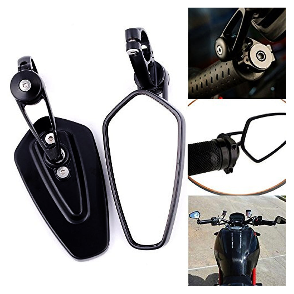 Universal Motorcycle Aluminum Rearview Side Mirror Handle Bar Ends - (7/8 Inch 22mm Black)