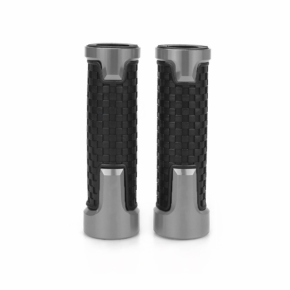 Pair of 7/8''22mm Motorcycle Handlebar Non-Slip Rubber Handle Grips, Silver - EB11240001
